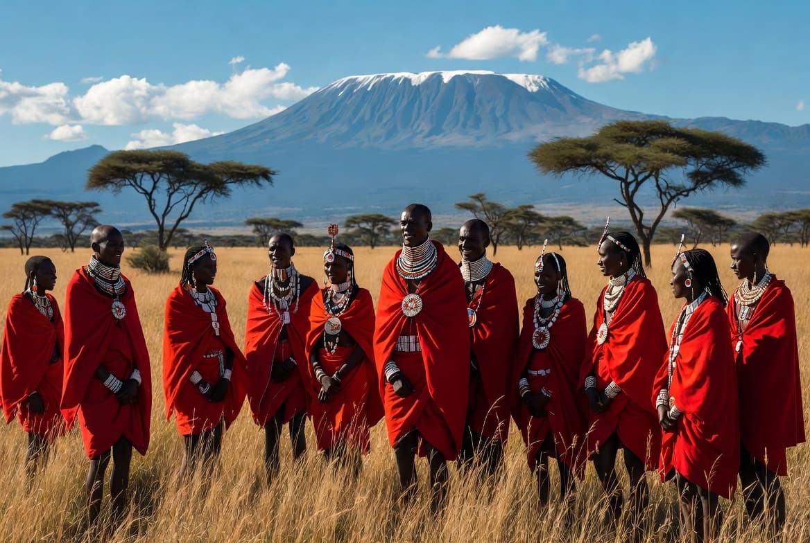 Maasai elder in traditional red shuka and beadwork leading a community-led cultural visit in Kenya
